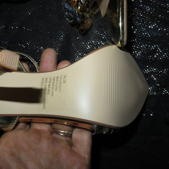 Shoe Dazzle Willow Gold Faux Leather Rhinestone Embellished Stiletto Sandals 7 - Picture 12 of 15